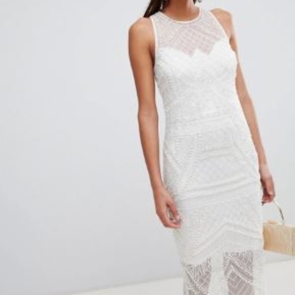 white fringe midi dress